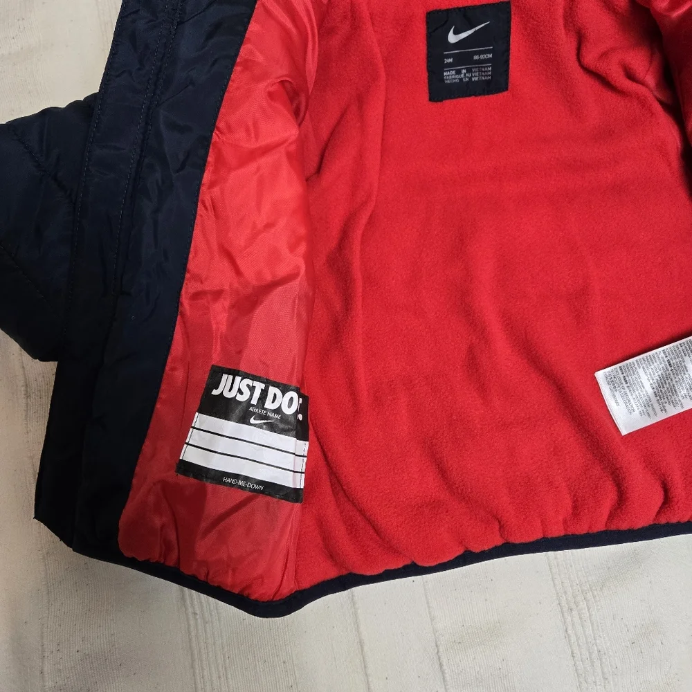 Nike Toddler Boys Puffer Hooded‎ Jacket Size 2T Full Zip Navy &  Red